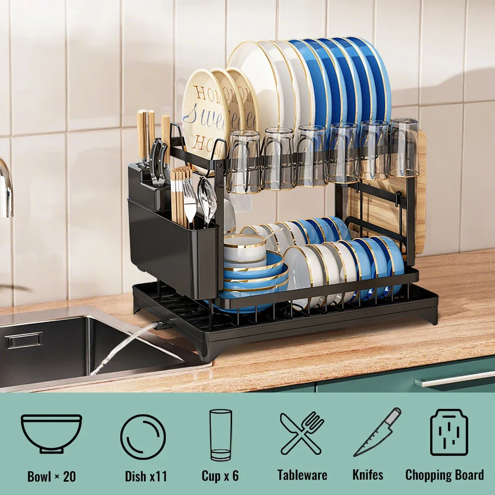 2-Layer Household Dish Drying Rack Countertop Dish Storage Holder Kitchen Organizers And Storage With Drainboard
2-Layer Household Dish Drying Rack Countertop Dish Storage Holder Kitchen Organizers And Storage With Drainboard