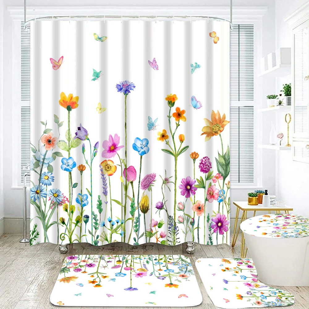 Beautiful Flowers Waterproof Polyester Shower Curtain Set Anti-slip Bath Carpet Mat Lid Toilet Cover Bathroom Curtains Set Decor
Beautiful Flowers Waterproof Polyester Shower Curtain Set Anti-slip Bath Carpet Mat Lid Toilet Cover Bathroom Curtains Set Decor