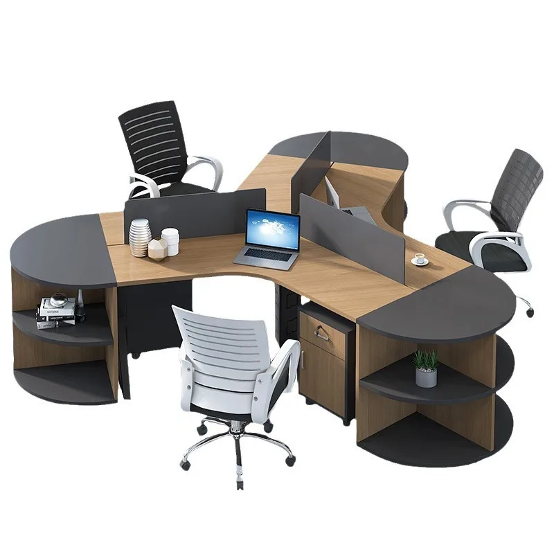 Special-shaped staff table and chair combination, simple and modern 3/6-person screen semi-circular workbench, curved staff desk
Special-shaped staff table and chair combination, simple and modern 3/6-person screen semi-circular workbench, curved staff desk