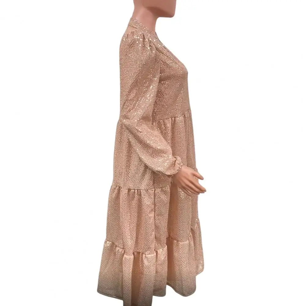 Sequined Banquet Dress Elegant Sequin V-neck Maxi Dress for Women A-line Party Prom Gown with Shiny Hem Pleated Details Long
Sequined Banquet Dress Elegant Sequin V-neck Maxi Dress for Women A-line Party Prom Gown with Shiny Hem Pleated Details Long