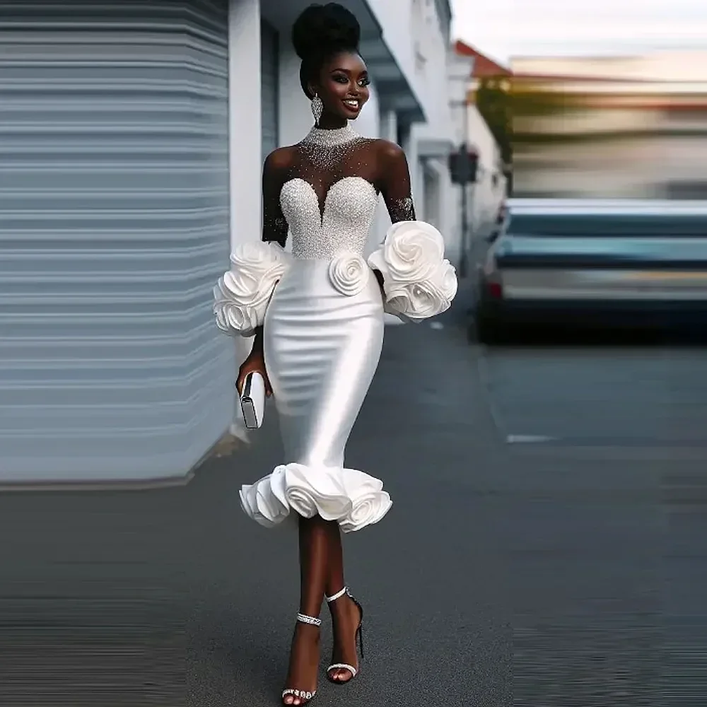 Customized High Neck Shinny Beads Sheath Knee Length Wedding Dress Vestidos Noivas Handmade Flowers Short Bridal Gown
Customized High Neck Shinny Beads Sheath Knee Length Wedding Dress Vestidos Noivas Handmade Flowers Short Bridal Gown