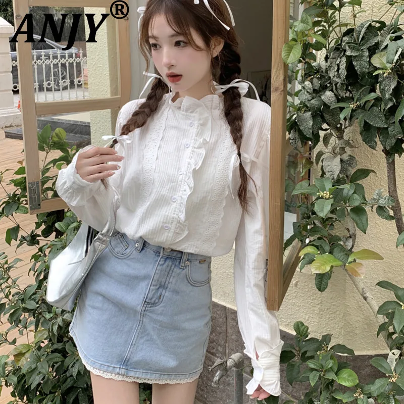 ANJY Весенняя женская блузка во французском стиле с воротником-стойкой, пышными рукавами и кружевом, модный универсальный свободный топ с уникальным дизайном, модель A20095
ANJY Весенняя женская блузка во французском стиле с воротником-стойкой, пышными рукавами и кружевом, модный универсальный свободный топ с уникальным дизайном, модель A20095