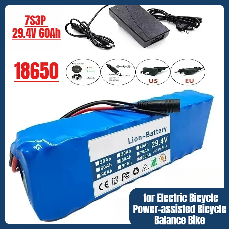 18650 Rechargeable Lithium Battery7S3P 29.4V 60Ah with BMS for Electric Bicycle Power-assisted Bicycle Balance Bike+2A Charger
18650 Rechargeable Lithium Battery7S3P 29.4V 60Ah with BMS for Electric Bicycle Power-assisted Bicycle Balance Bike+2A Charger