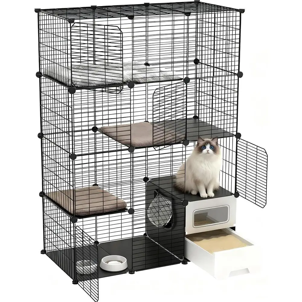 Indoor with Litter Box 4-Tier DIY Cat Crate, Cat Playpen Indoor & Outdoor Detachable Metal Wire Large Exercise Place Ideal
Indoor with Litter Box 4-Tier DIY Cat Crate, Cat Playpen Indoor & Outdoor Detachable Metal Wire Large Exercise Place Ideal