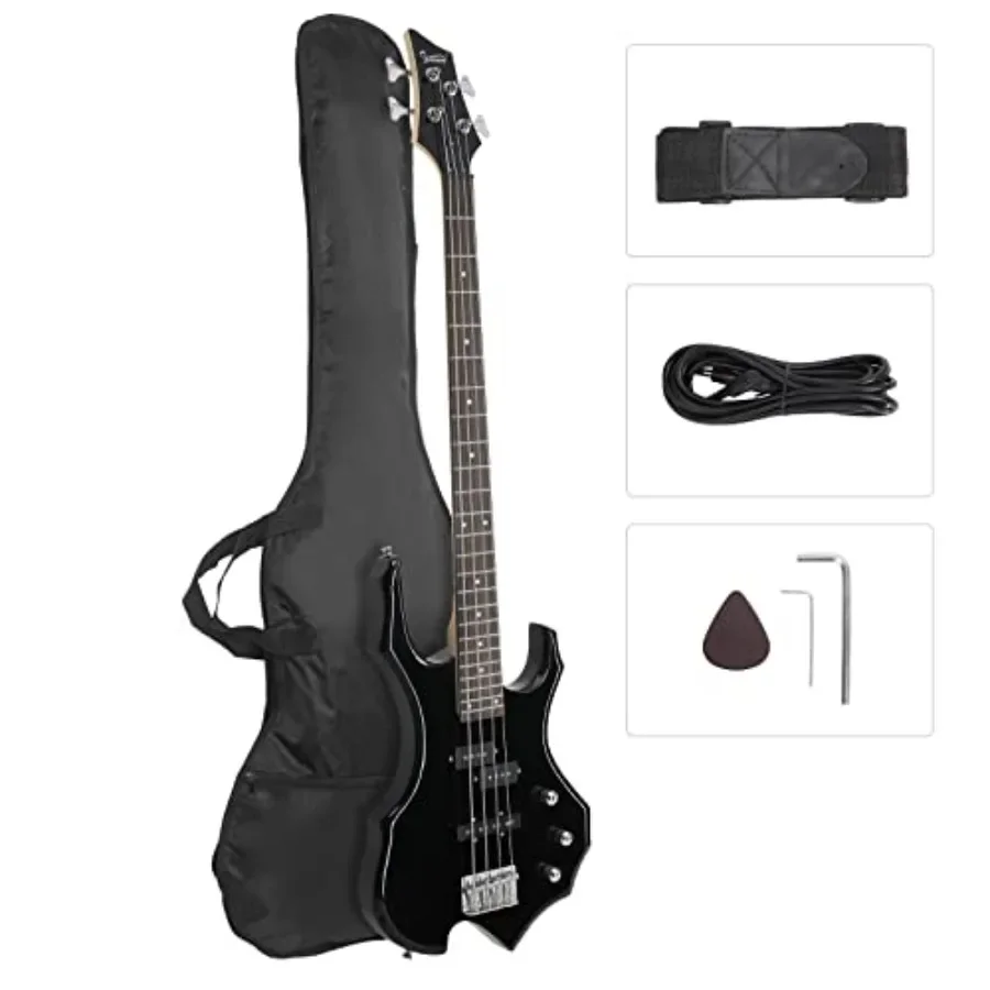Electric Bass Guitar 4 Strings for beginners, black finish, burning fire style design, full size, includes bag strap and access
Electric Bass Guitar 4 Strings for beginners, black finish, burning fire style design, full size, includes bag strap and access