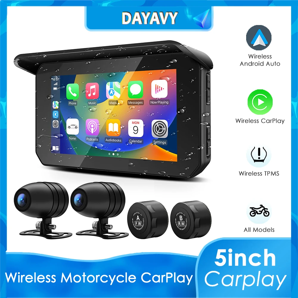 Motorcycle DVR Recorder 5 Inch Wireless Apple Carplay & Android Auto Waterproof Dash Cam GPS Navigation TPMS Tire Pressure
Motorcycle DVR Recorder 5 Inch Wireless Apple Carplay & Android Auto Waterproof Dash Cam GPS Navigation TPMS Tire Pressure