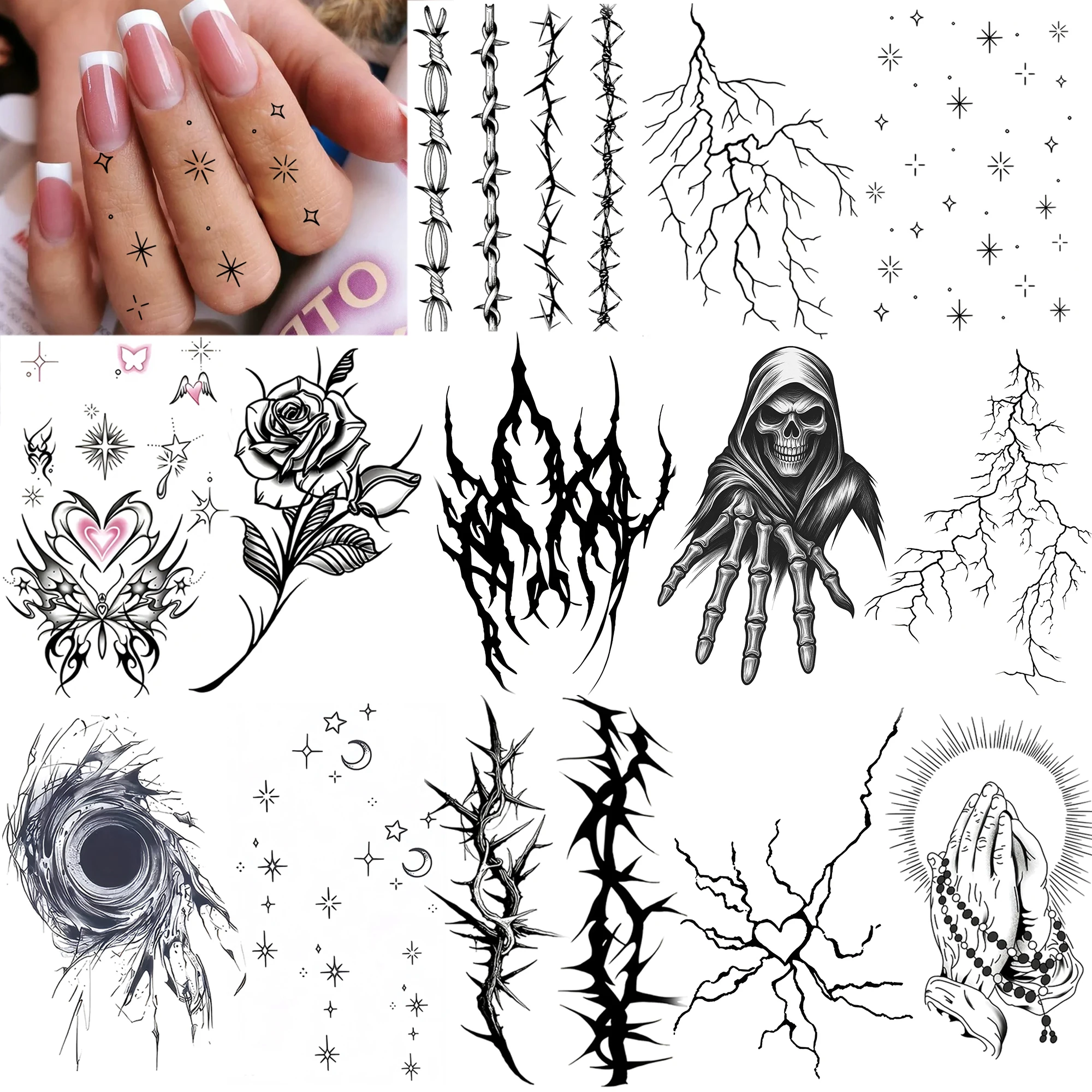 1 Sheet Death Skeleton Lightning Temporary Tattoos Adult Hand Neck, Halloween Fake Tattoo Stickers Long Lasting Realistic Tatoos
1 Sheet Death Skeleton Lightning Temporary Tattoos Adult Hand Neck, Halloween Fake Tattoo Stickers Long Lasting Realistic Tatoos