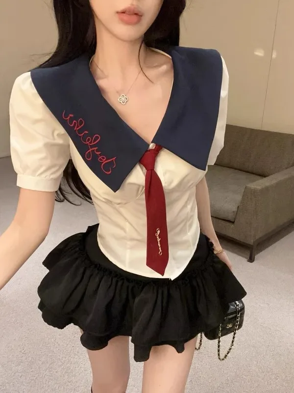 College Style JK Uniform Set High Waist Short Sleeve Shirt with Tie Two Piece Set Sweet And Spicy Summer New Arrival
College Style JK Uniform Set High Waist Short Sleeve Shirt with Tie Two Piece Set Sweet And Spicy Summer New Arrival