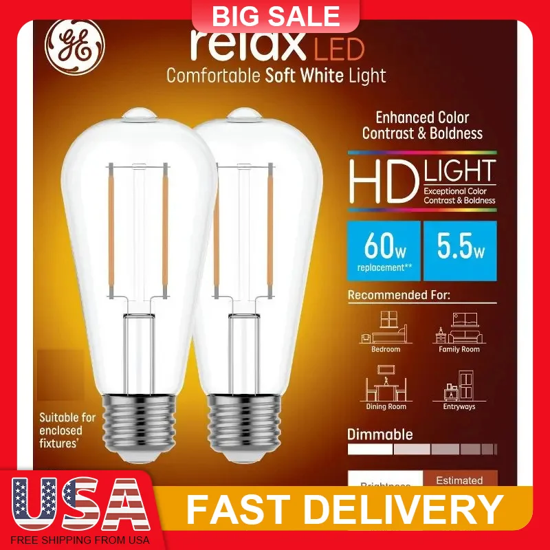 2 Pack ST19 LED Edison Bulbs 60W Equivalent Soft White 500LM Dimmable E26 Vintage Style for Bedroom Living Room Dining Room
2 Pack ST19 LED Edison Bulbs 60W Equivalent Soft White 500LM Dimmable E26 Vintage Style for Bedroom Living Room Dining Room
