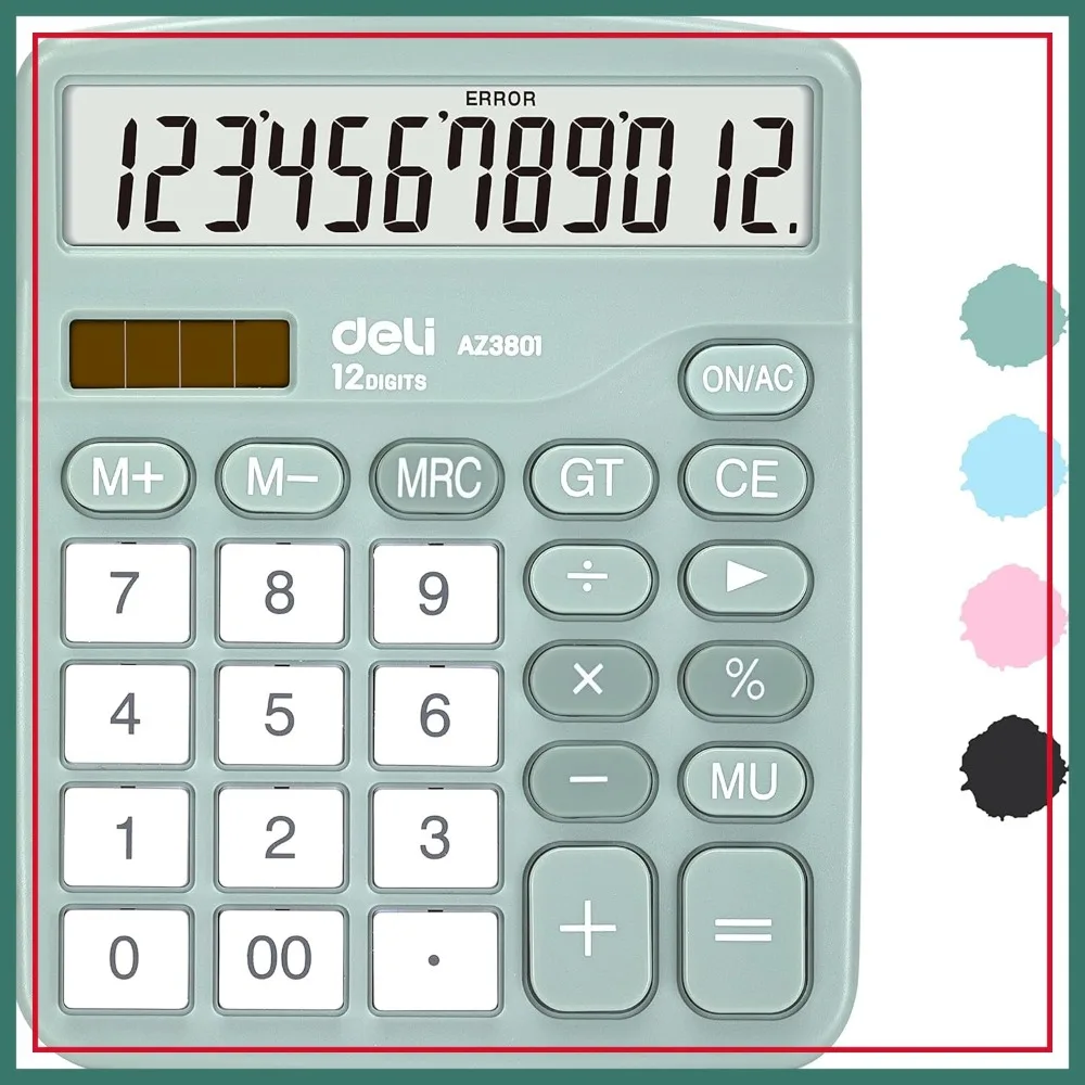 12-Digit Desktop Calculator with Large LCD Display, Solar & Battery Dual Power, Sensitive Buttons, Green
12-Digit Desktop Calculator with Large LCD Display, Solar & Battery Dual Power, Sensitive Buttons, Green