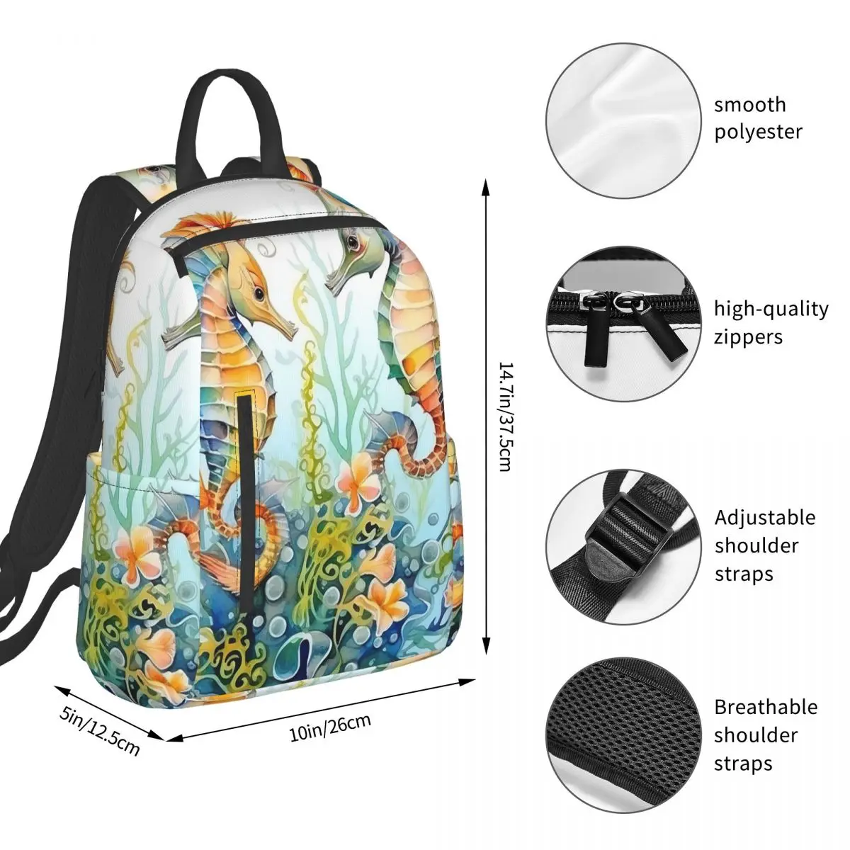 Cartoon Seahorse Underwater Sea Backpack Daypack Boys Girls BookBag School Bag Shoulder Bags for Men Women
Cartoon Seahorse Underwater Sea Backpack Daypack Boys Girls BookBag School Bag Shoulder Bags for Men Women