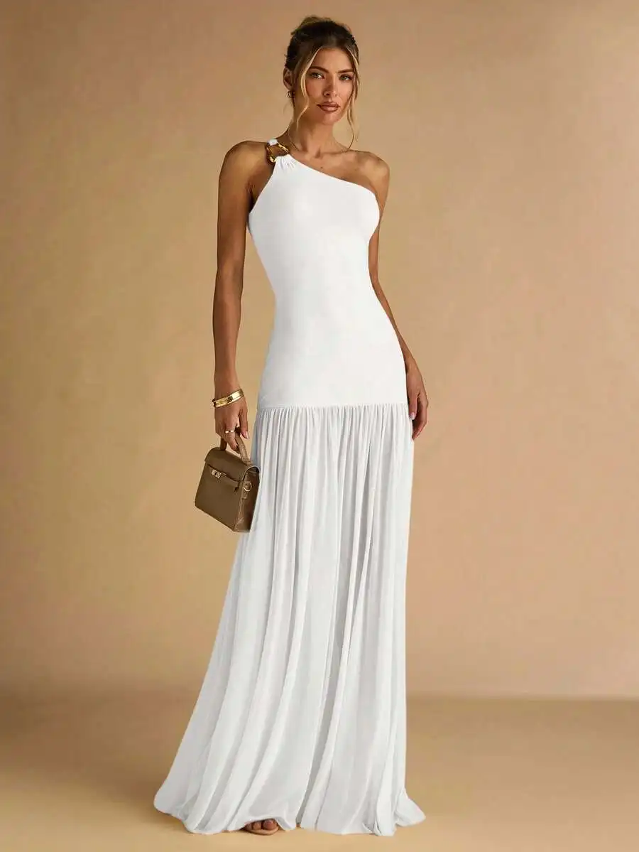 Elegant One Shoulder Asymmetrical Dress With Sheer Hem Floor Length For Women
Elegant One Shoulder Asymmetrical Dress With Sheer Hem Floor Length For Women