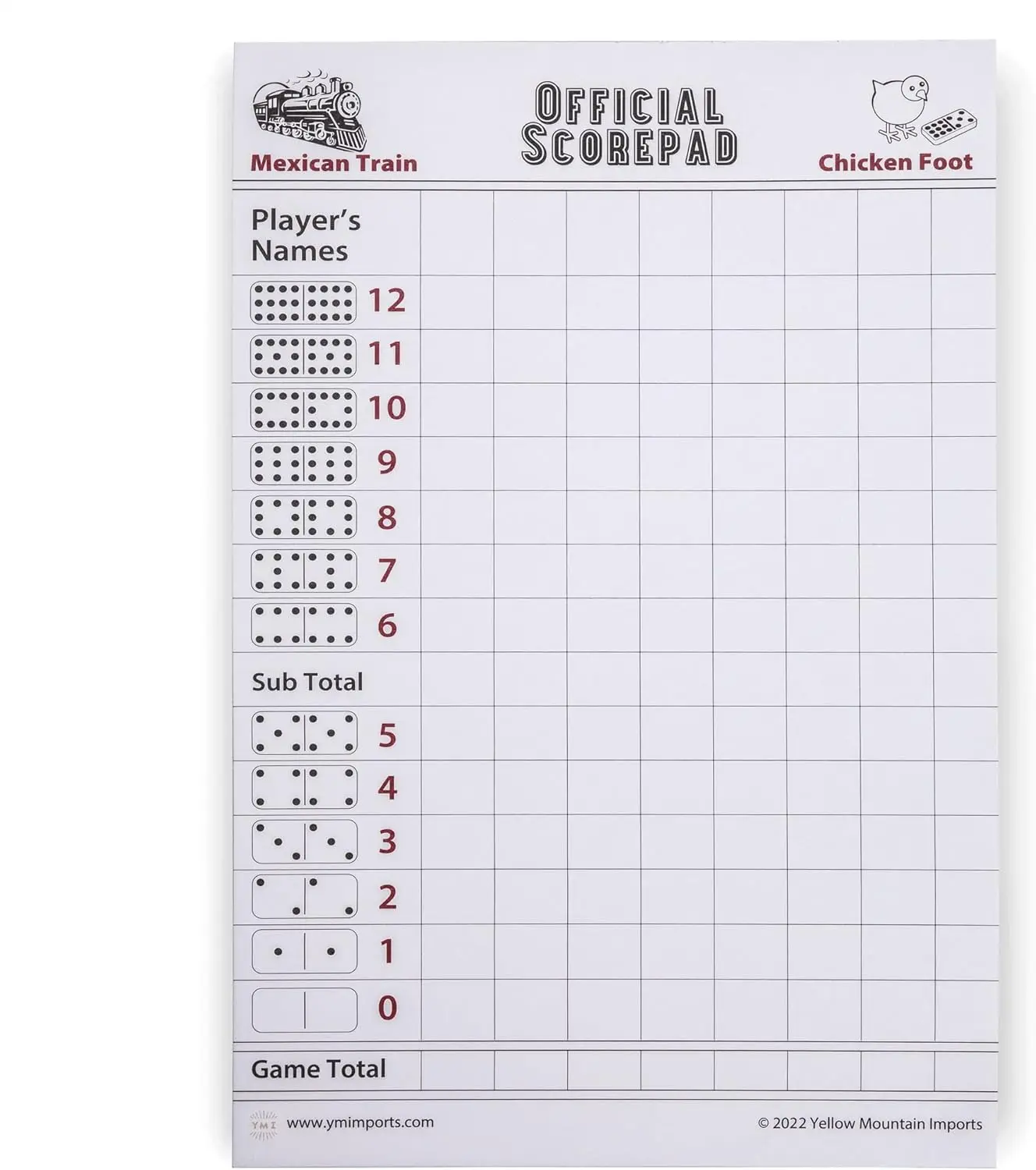 3-Pack Mexican Train and Chicken Foot Dominoes Scorepad - 180 Sheets for Game Nights
3-Pack Mexican Train and Chicken Foot Dominoes Scorepad - 180 Sheets for Game Nights