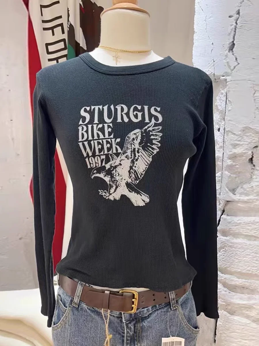 Vintage Eagle Print Waffle T-Shirt Woman Autumn Round Neck Slim Long Sleeve Tshirt Streetwear Rock n Roll Y2k Tee Top Clothing
Vintage Eagle Print Waffle T-Shirt Woman Autumn Round Neck Slim Long Sleeve Tshirt Streetwear Rock n Roll Y2k Tee Top Clothing