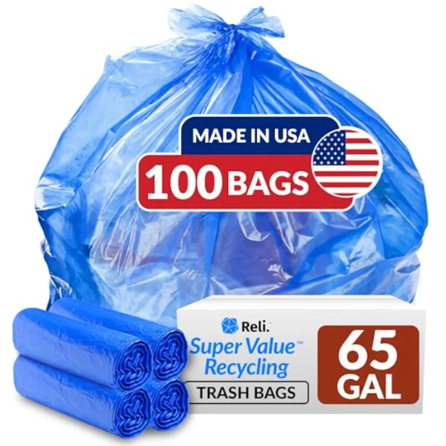 65 Gallon Blue Recycling Bags 100 Count Heavy Duty Large Trash Bags
65 Gallon Blue Recycling Bags 100 Count Heavy Duty Large Trash Bags