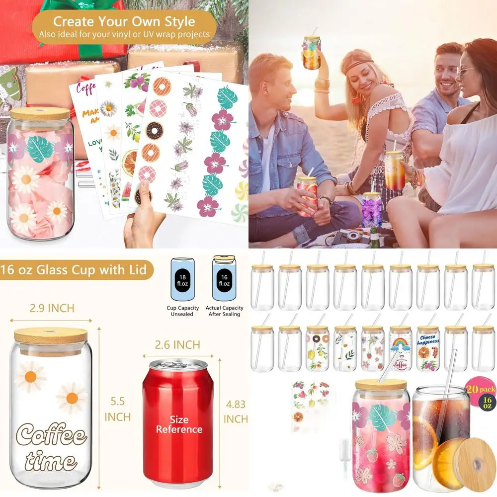 20-Pack Reusable Glass Tumblers with Bamboo Lids, Straws & DIY Stickers for Iced and Hot Beverages
20-Pack Reusable Glass Tumblers with Bamboo Lids, Straws & DIY Stickers for Iced and Hot Beverages