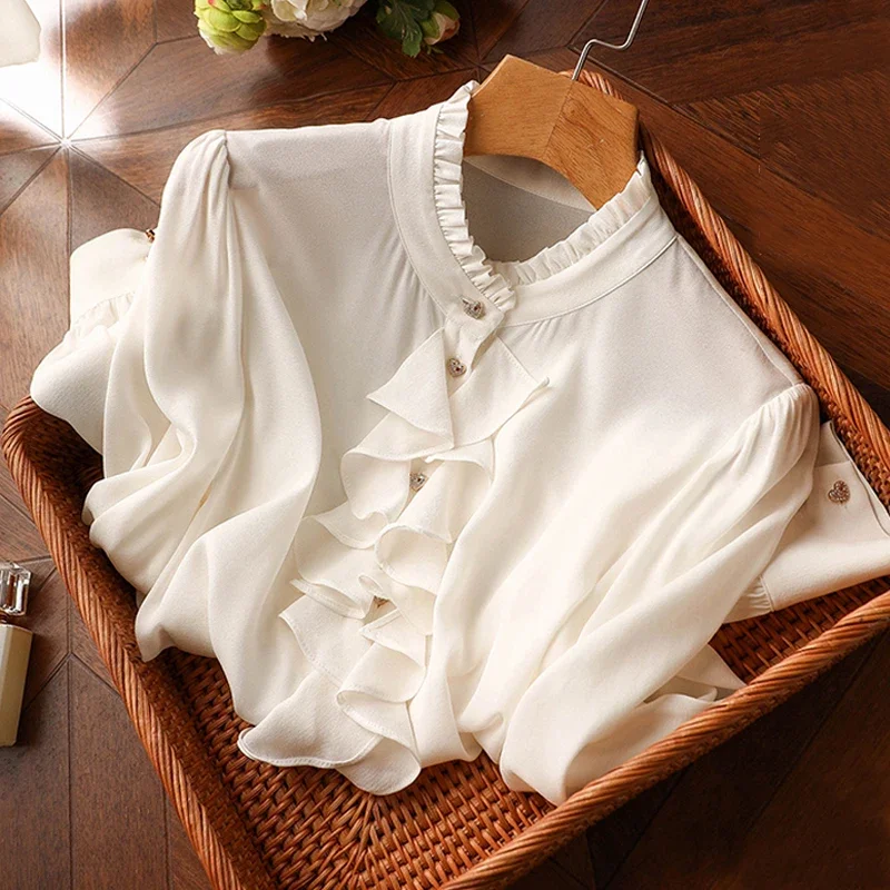 Fashion Long Sleeve Pleated Ruffled Shirts Women Loose White Elegant Simple Blouse 2023 New Office Lady O-neck Casual Tops 29956
Fashion Long Sleeve Pleated Ruffled Shirts Women Loose White Elegant Simple Blouse 2023 New Office Lady O-neck Casual Tops 29956