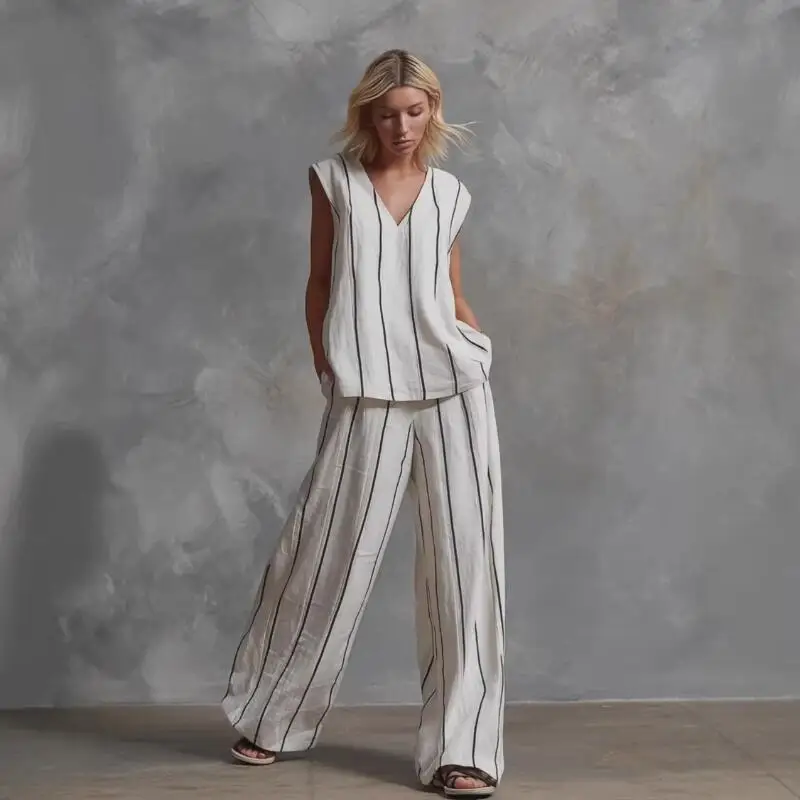 Summer New Women Clothing European American Style Sleeveless Vneck Trendy Set Fashion Versatile Loose Wideleg Pants Twopiece Set
Summer New Women Clothing European American Style Sleeveless Vneck Trendy Set Fashion Versatile Loose Wideleg Pants Twopiece Set