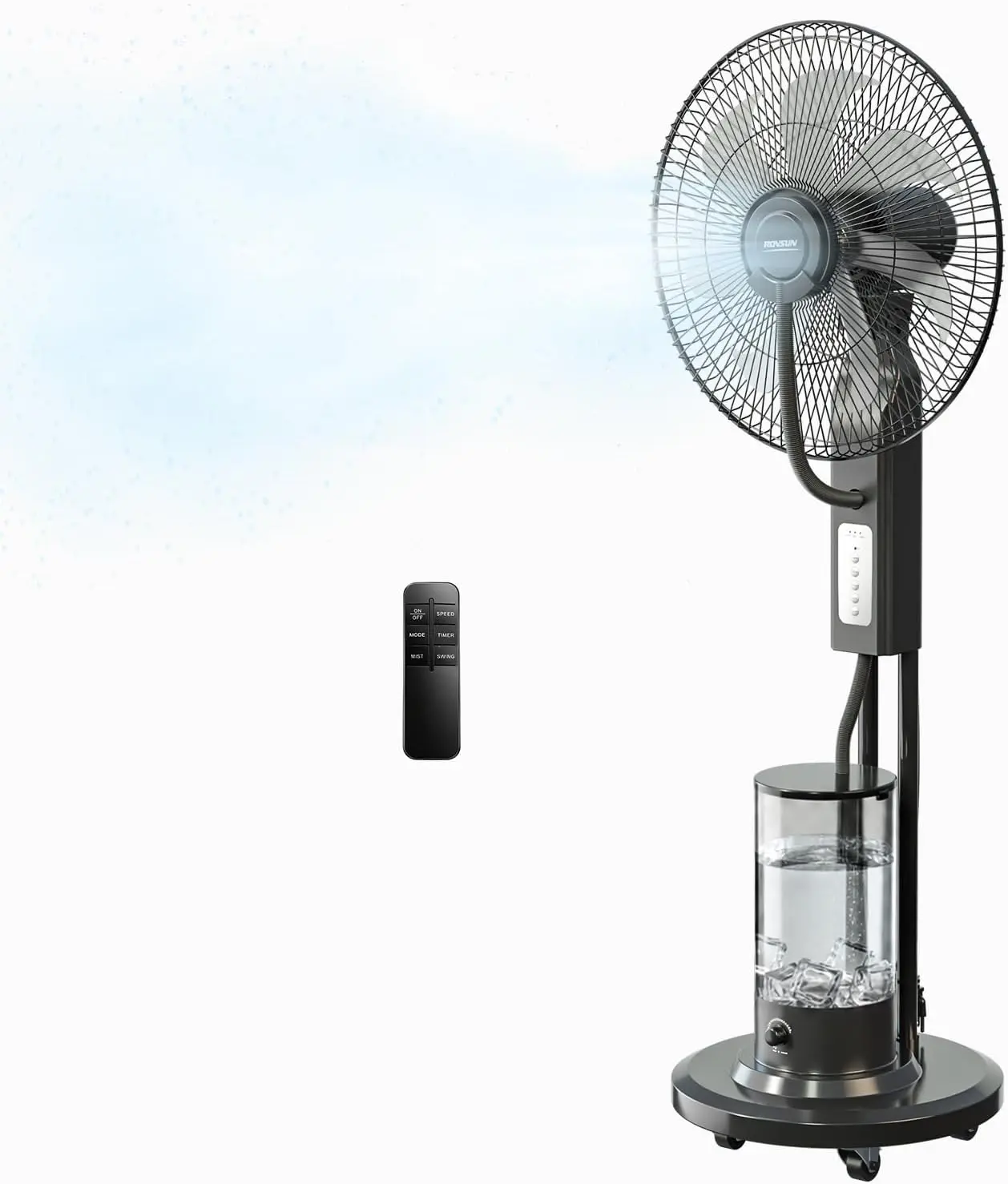 18-Inch Pedestal Mist Fan with 5-Liter Water Tank & 7.5-Hour Timer, 3-Speed 120-Degree Oscillation, Remote and Panel Control, Evaporative Cooling Misting Fan for Indoor Living Room Patio
18-Inch Pedestal Mist Fan with 5-Liter Water Tank & 7.5-Hour Timer, 3-Speed 120-Degree Oscillation, Remote and Panel Control, Evaporative Cooling Misting Fan for Indoor Living Room Patio