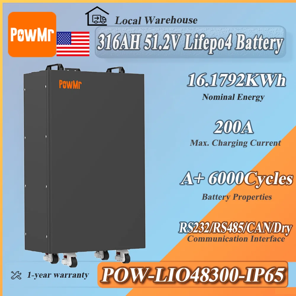 Аккумулятор PowMr 51.2V 316Ah LiFePO4 для домашнего хранения энергии с емкостью 16.18 кВт·ч, с возможностью параллельного подключения, BMS и защитой IP65
Аккумулятор PowMr 51.2V 316Ah LiFePO4 для домашнего хранения энергии с емкостью 16.18 кВт·ч, с возможностью параллельного подключения, BMS и защитой IP65