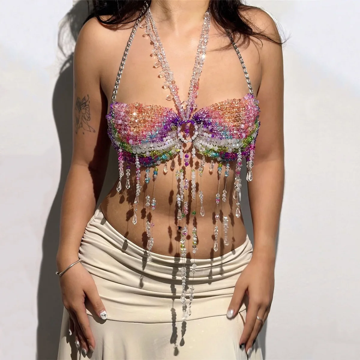 Women's Y2K Chest Jewerly Glittler Halter Neck Body Chain Crop Top Bridal Accessories Rave Wear Multi Purple Crystal Beaded Bra
Women's Y2K Chest Jewerly Glittler Halter Neck Body Chain Crop Top Bridal Accessories Rave Wear Multi Purple Crystal Beaded Bra