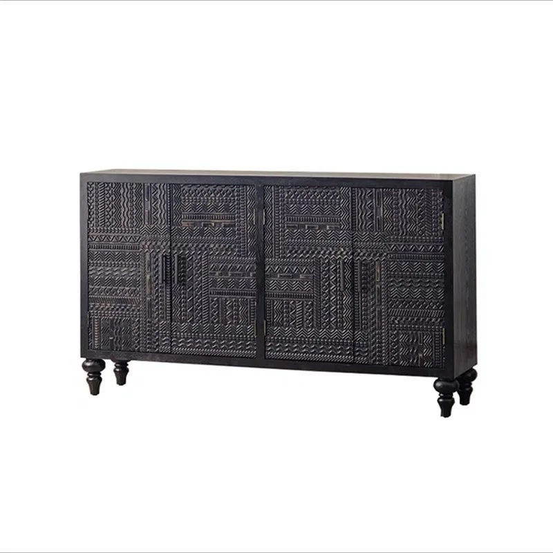 Black carved TV cabinet, simple retro locker, living room entrance cabinet
Black carved TV cabinet, simple retro locker, living room entrance cabinet