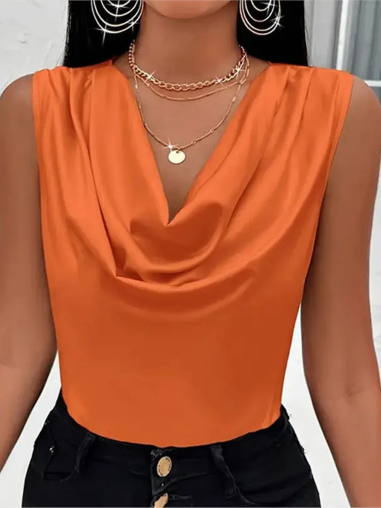 Spring Summer Women's Clothing New Fashion Throwing Collar Vest Satin Top Women's Slim Fit Sexy Sleeveless T-shirt
Spring Summer Women's Clothing New Fashion Throwing Collar Vest Satin Top Women's Slim Fit Sexy Sleeveless T-shirt