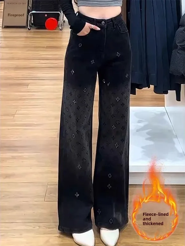 Black Fleece Lined Wide Leg Jeans Women's Autumn Winter Loose Slimming Fashionable Straight Cut Long Trousers Casual High Waist
Black Fleece Lined Wide Leg Jeans Women's Autumn Winter Loose Slimming Fashionable Straight Cut Long Trousers Casual High Waist