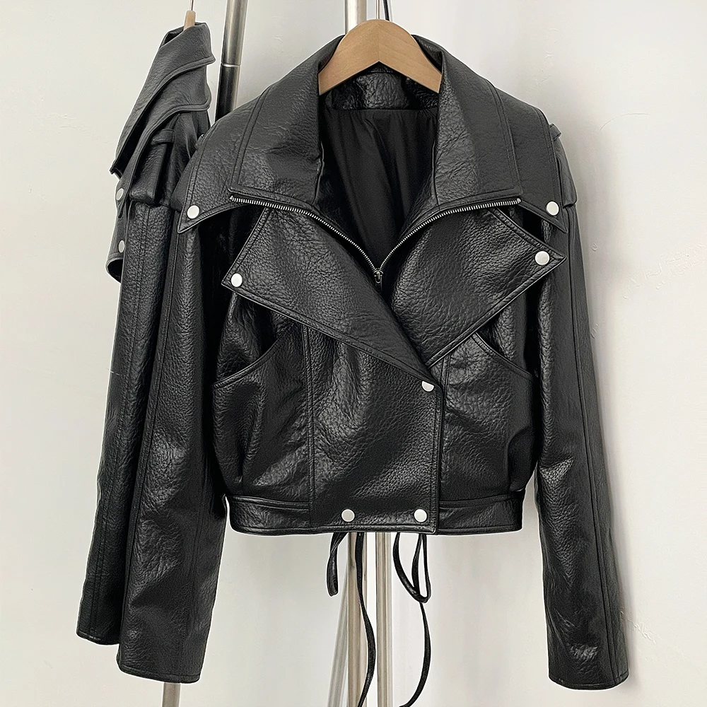 Women's Leather Jacket Faux Leather Cropped Moto Jacket Asymmetric PU Biker Coat Female Vintage Punk Outerwear Woman Clothing
Women's Leather Jacket Faux Leather Cropped Moto Jacket Asymmetric PU Biker Coat Female Vintage Punk Outerwear Woman Clothing