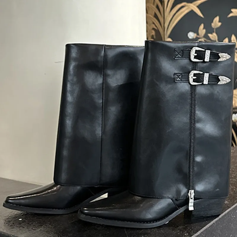 Mid-calf Boots For Women Belt Buckle Side Zipper Pointed Toe Solid Color Female Shoes Cowboy Boots Western Sewing Designer Brand
Mid-calf Boots For Women Belt Buckle Side Zipper Pointed Toe Solid Color Female Shoes Cowboy Boots Western Sewing Designer Brand