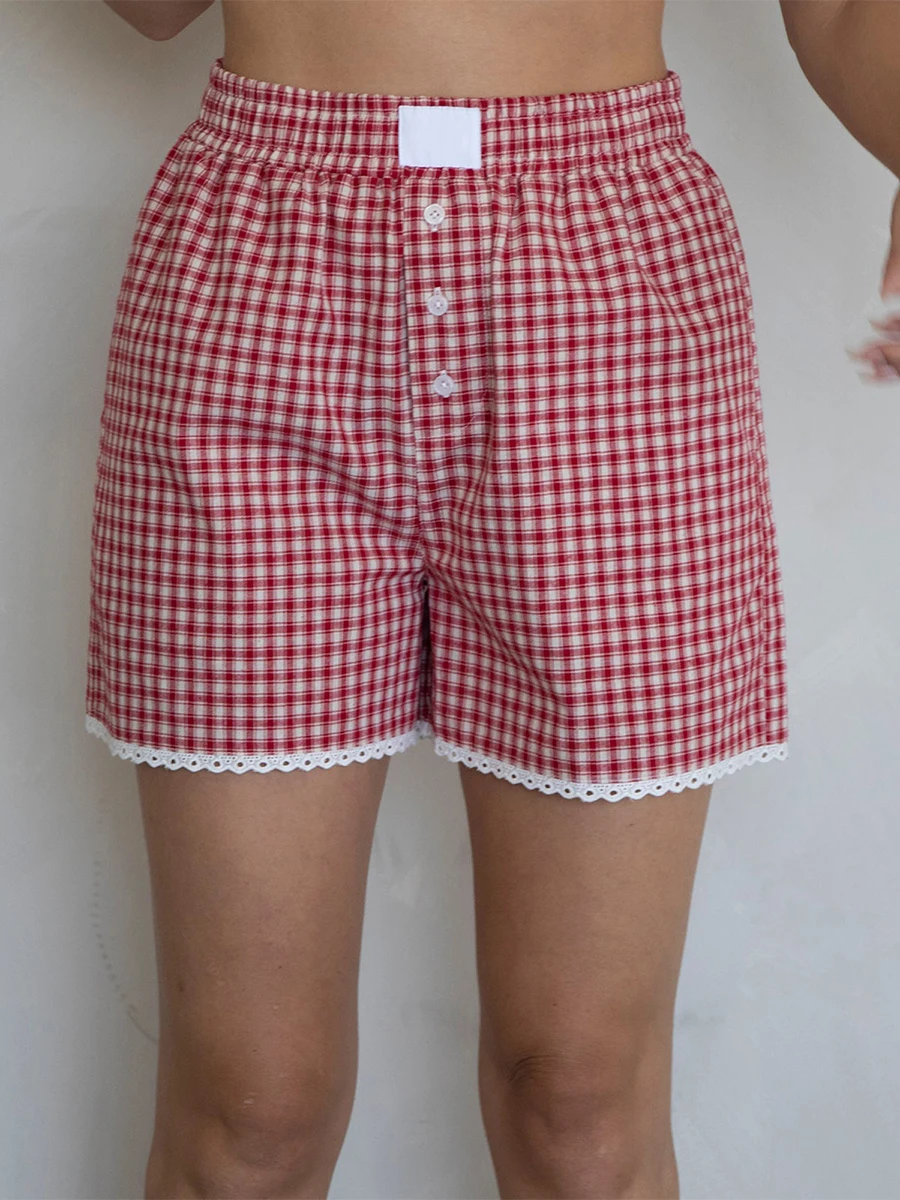 Women s Fashion Boxer Shorts Plaid Buttons Lace Trim Elastic Waist Short Pants Summer Casual Shorts
Women s Fashion Boxer Shorts Plaid Buttons Lace Trim Elastic Waist Short Pants Summer Casual Shorts