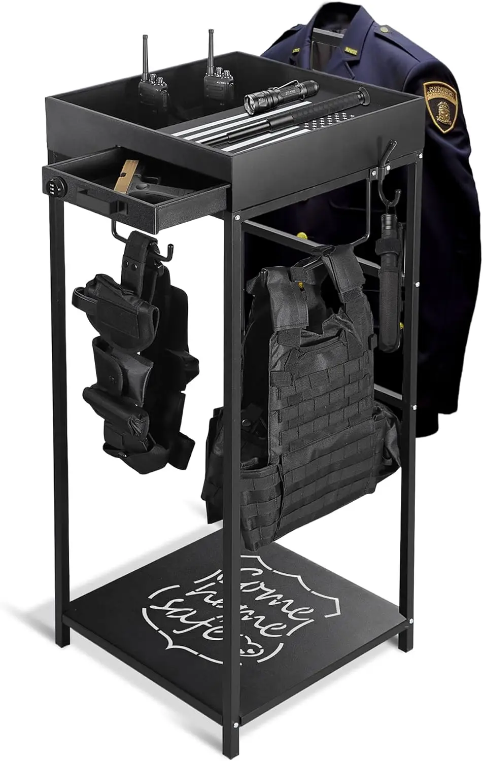 Tactical Duty Gear Rack with 3 Hooks, Free-Standing All Iron Frame, Black
Tactical Duty Gear Rack with 3 Hooks, Free-Standing All Iron Frame, Black