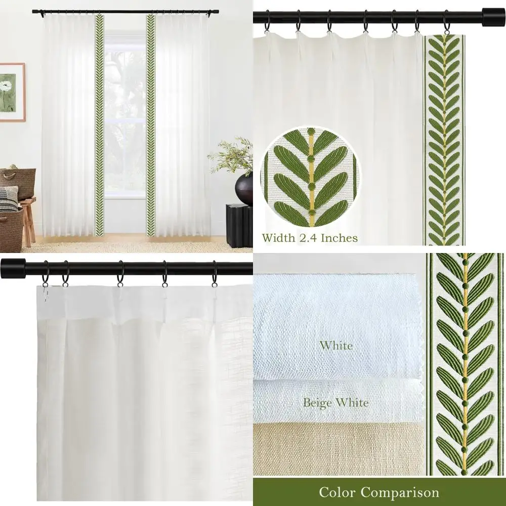 green trim bordered pinch pleated curtains, 2-panel set for sliding patio doors, light filtering linen drapes, 40" wide
green trim bordered pinch pleated curtains, 2-panel set for sliding patio doors, light filtering linen drapes, 40" wide
