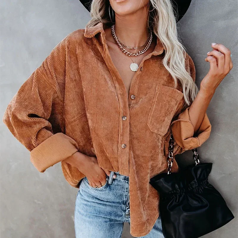 Autumn Winter Women Solid Color Corduroy Shirts Long Sleeve Button Up Tops Turn-down Collar Blouses Female Casual Loose Shirt
Autumn Winter Women Solid Color Corduroy Shirts Long Sleeve Button Up Tops Turn-down Collar Blouses Female Casual Loose Shirt