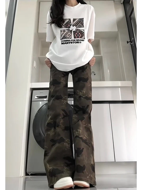 American Sle Retro Camouflage Workwear Flared Jeans Women Summer High Waist Loose Straight Leg Floor-Length Pants
American Sle Retro Camouflage Workwear Flared Jeans Women Summer High Waist Loose Straight Leg Floor-Length Pants