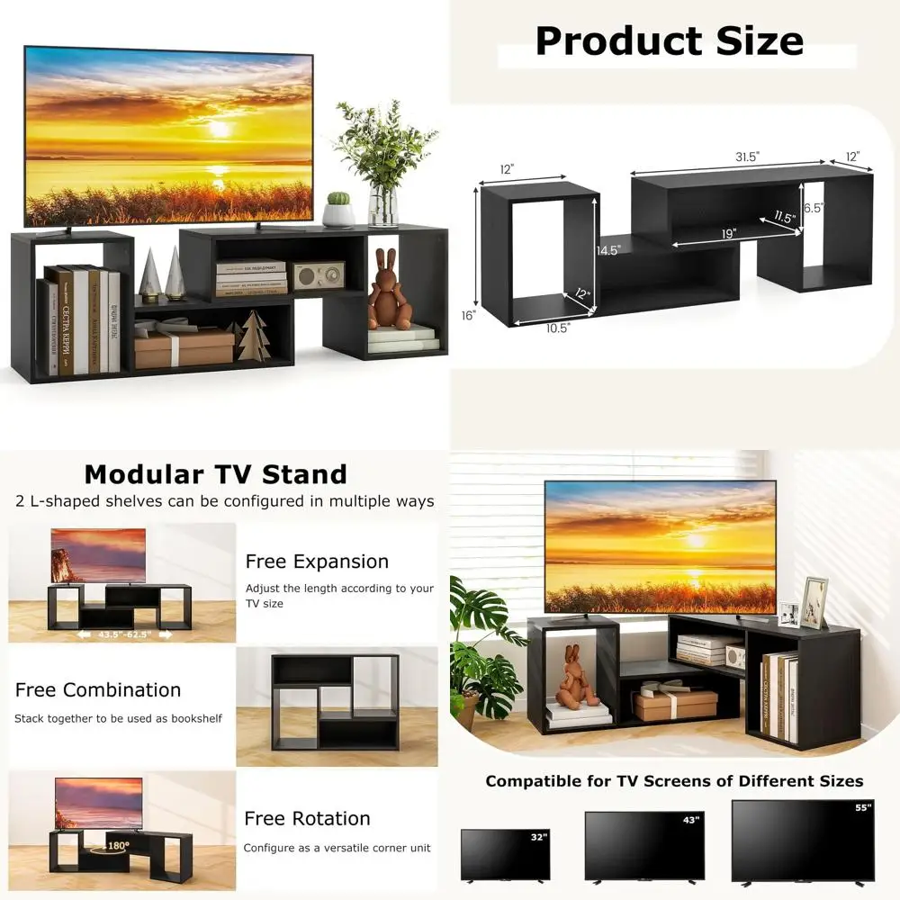 2-Piece L-Shaped TV Stand, 55 TV Entertainment Center, Modern Media Console with 4 Open Cubes, DIY Living Room Bookshelf (Black)
2-Piece L-Shaped TV Stand, 55 TV Entertainment Center, Modern Media Console with 4 Open Cubes, DIY Living Room Bookshelf (Black)