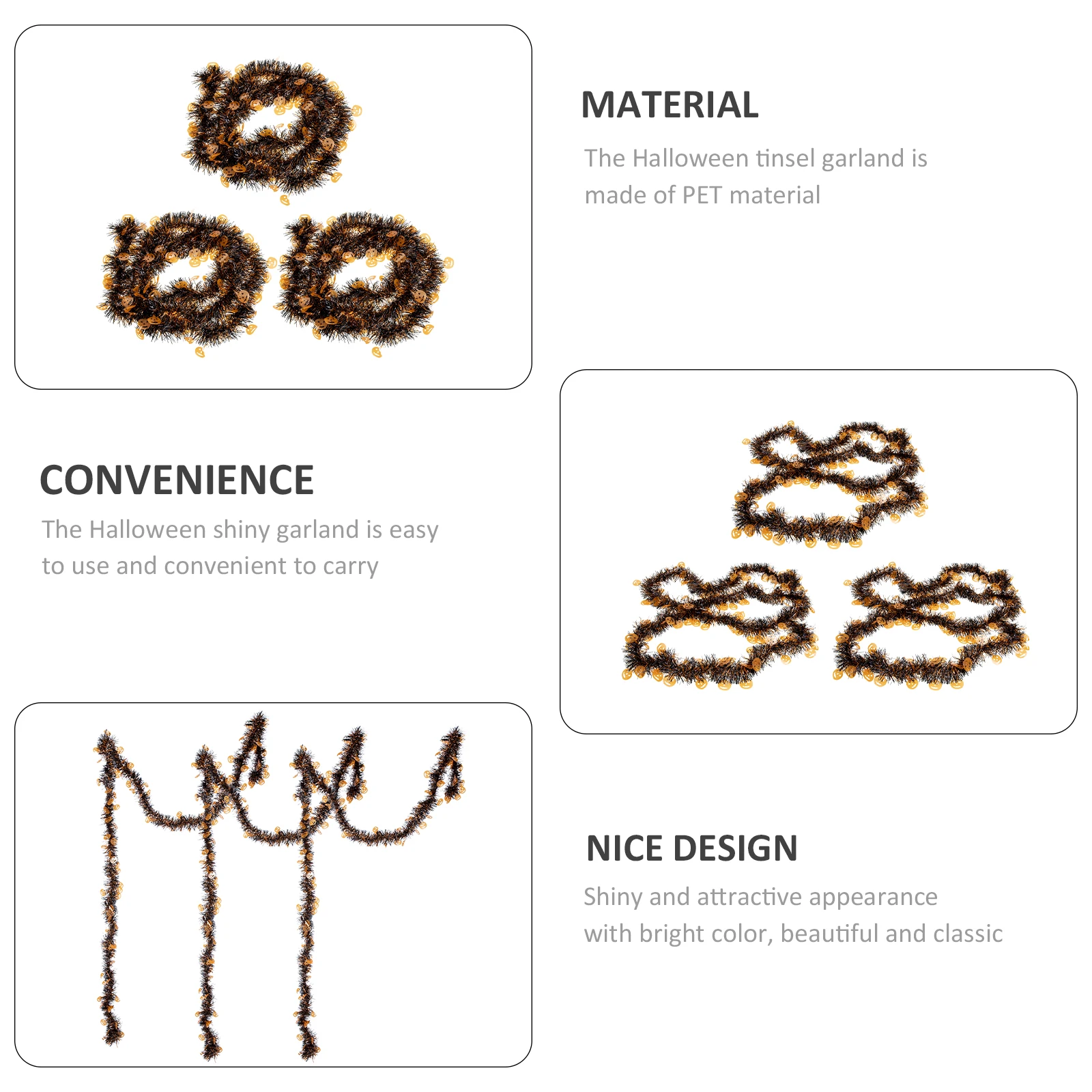 3pcs Halloween Tinsel Garland Pumpkin Decorations Bright Color PET Material Outdoor Indoor Party Bedroom Tree Wall
3pcs Halloween Tinsel Garland Pumpkin Decorations Bright Color PET Material Outdoor Indoor Party Bedroom Tree Wall