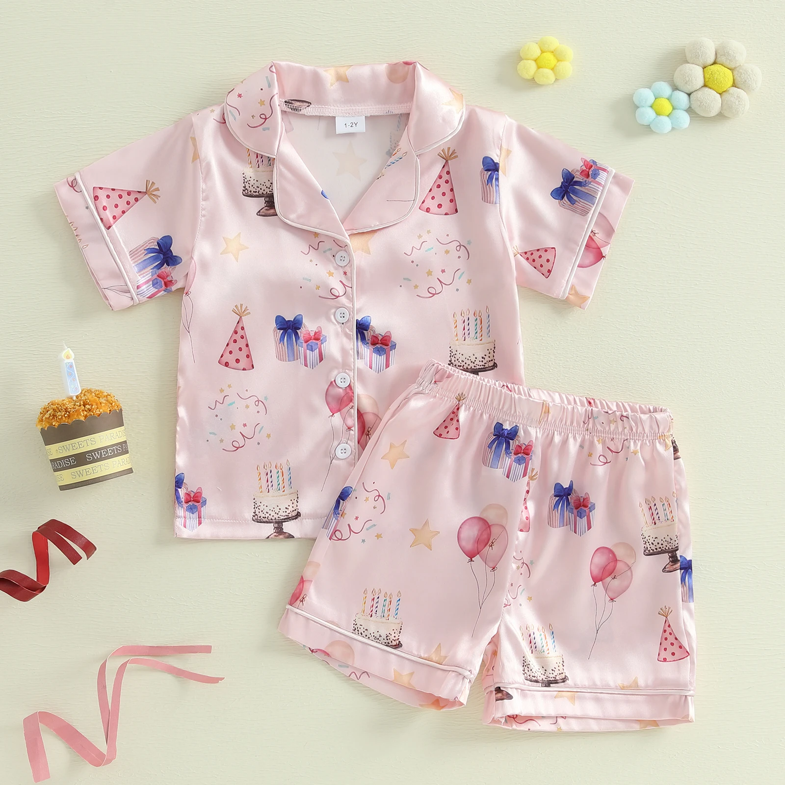 Baby Girls Pajamas Set Tiger/Balloon/Cake Floral Print Button up Short Sleeves Shirt with Elastic Shorts for Loungewear
Baby Girls Pajamas Set Tiger/Balloon/Cake Floral Print Button up Short Sleeves Shirt with Elastic Shorts for Loungewear