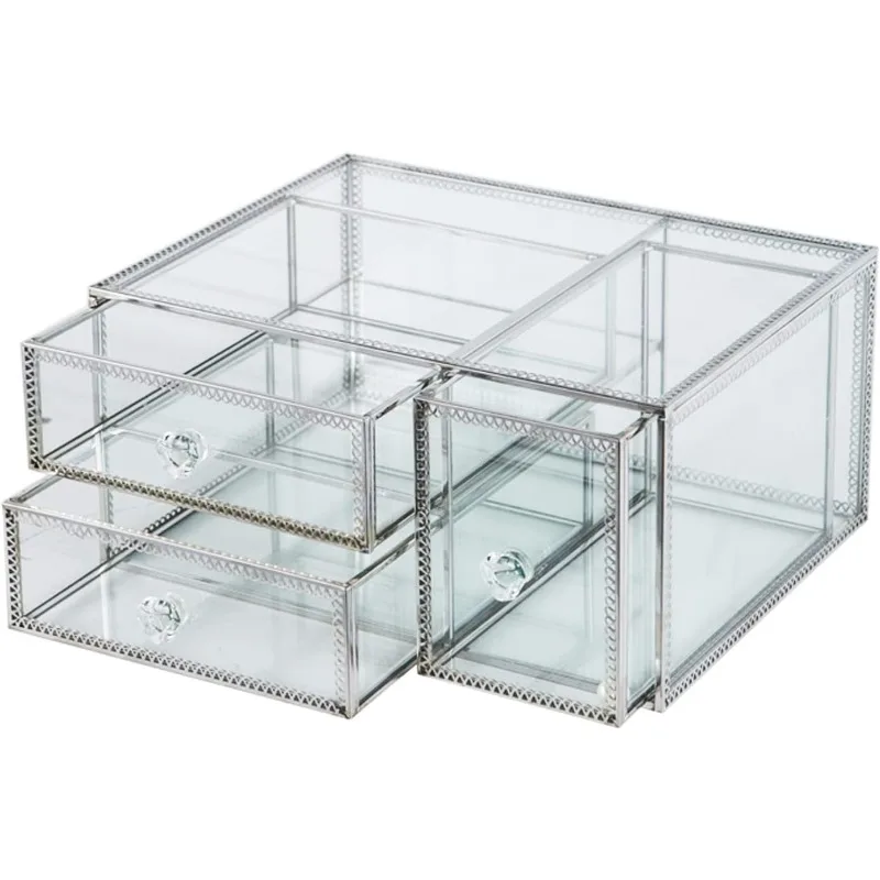 Vintage Glass Jewelry Box with Drawers, Makeup Desktop Organizer Drawer, Cosmetic Storage, Glass Box for Bracelet/Necklac
Vintage Glass Jewelry Box with Drawers, Makeup Desktop Organizer Drawer, Cosmetic Storage, Glass Box for Bracelet/Necklac