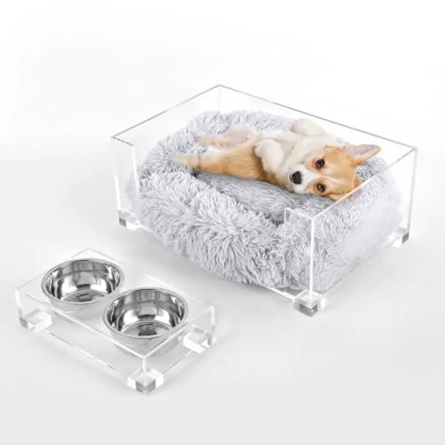 24 x 15.75 Small Modern Lucite Pet Bed with Washable Cushion and 4 Elevated Pet Feeder with 27 oz 2-Stainless Steel Bowls Light
24 x 15.75 Small Modern Lucite Pet Bed with Washable Cushion and 4 Elevated Pet Feeder with 27 oz 2-Stainless Steel Bowls Light