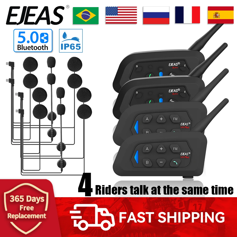 EJEAS V6 PRO+x2+V4 PLUSx2 Motorcycle Intercom Helmet 4Riders Talk At The Same Time Full Duplex Communicator Bluetooth5.1 Headset
EJEAS V6 PRO+x2+V4 PLUSx2 Motorcycle Intercom Helmet 4Riders Talk At The Same Time Full Duplex Communicator Bluetooth5.1 Headset
