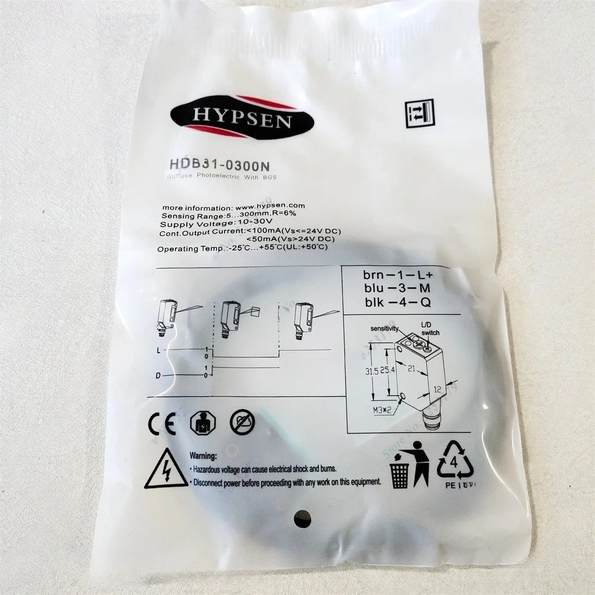 HYPSEN New Original Genuine HDB31-0300N background suppression diffuse reflection photoelectric switch sensor NPN
HYPSEN New Original Genuine HDB31-0300N background suppression diffuse reflection photoelectric switch sensor NPN