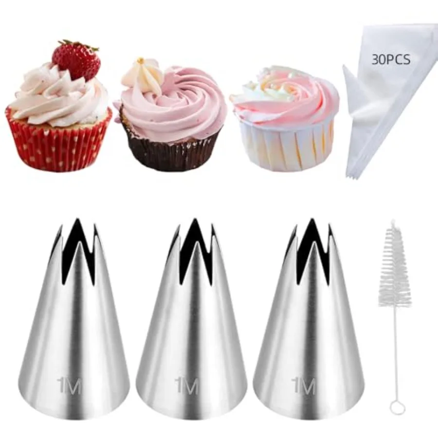 3Pcs Large T Siz 1M Star Ping T and Ping Bags Set, Open Star 1M Ping Ts wit 30PCS Disable Ping Bags classic cupcakes rosette ca
3Pcs Large T Siz 1M Star Ping T and Ping Bags Set, Open Star 1M Ping Ts wit 30PCS Disable Ping Bags classic cupcakes rosette ca