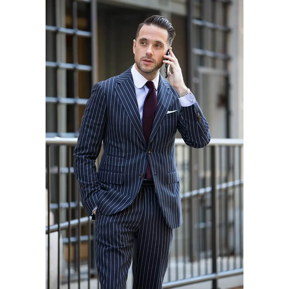 Navy Blue Stripes Suits for Men Formal Notch Lapel Blazer Set Elegant Smart Casual Wedding Slim Suit 2 Piece Jacket with Pants
Navy Blue Stripes Suits for Men Formal Notch Lapel Blazer Set Elegant Smart Casual Wedding Slim Suit 2 Piece Jacket with Pants