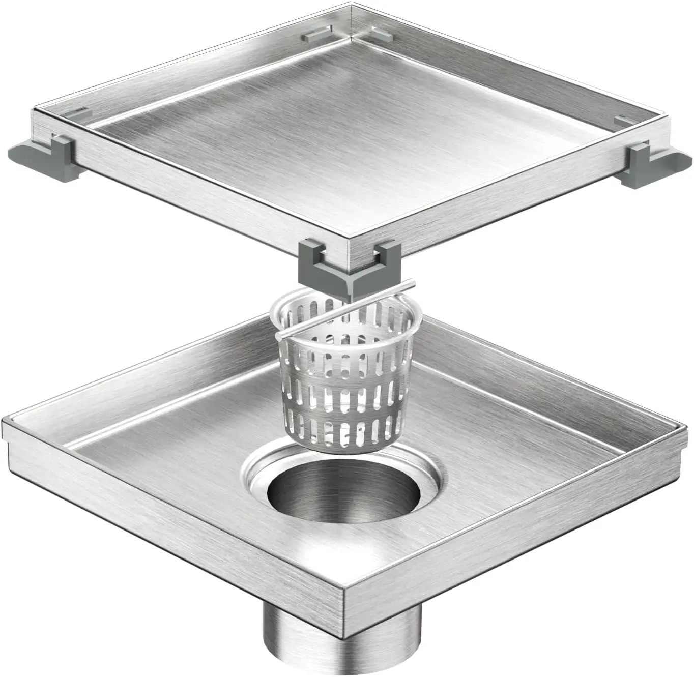 6" Square Shower Drain with Removable Tile Insert, 304 Stainless Steel, CUPC, Hair Strainer (Brushed)
6" Square Shower Drain with Removable Tile Insert, 304 Stainless Steel, CUPC, Hair Strainer (Brushed)