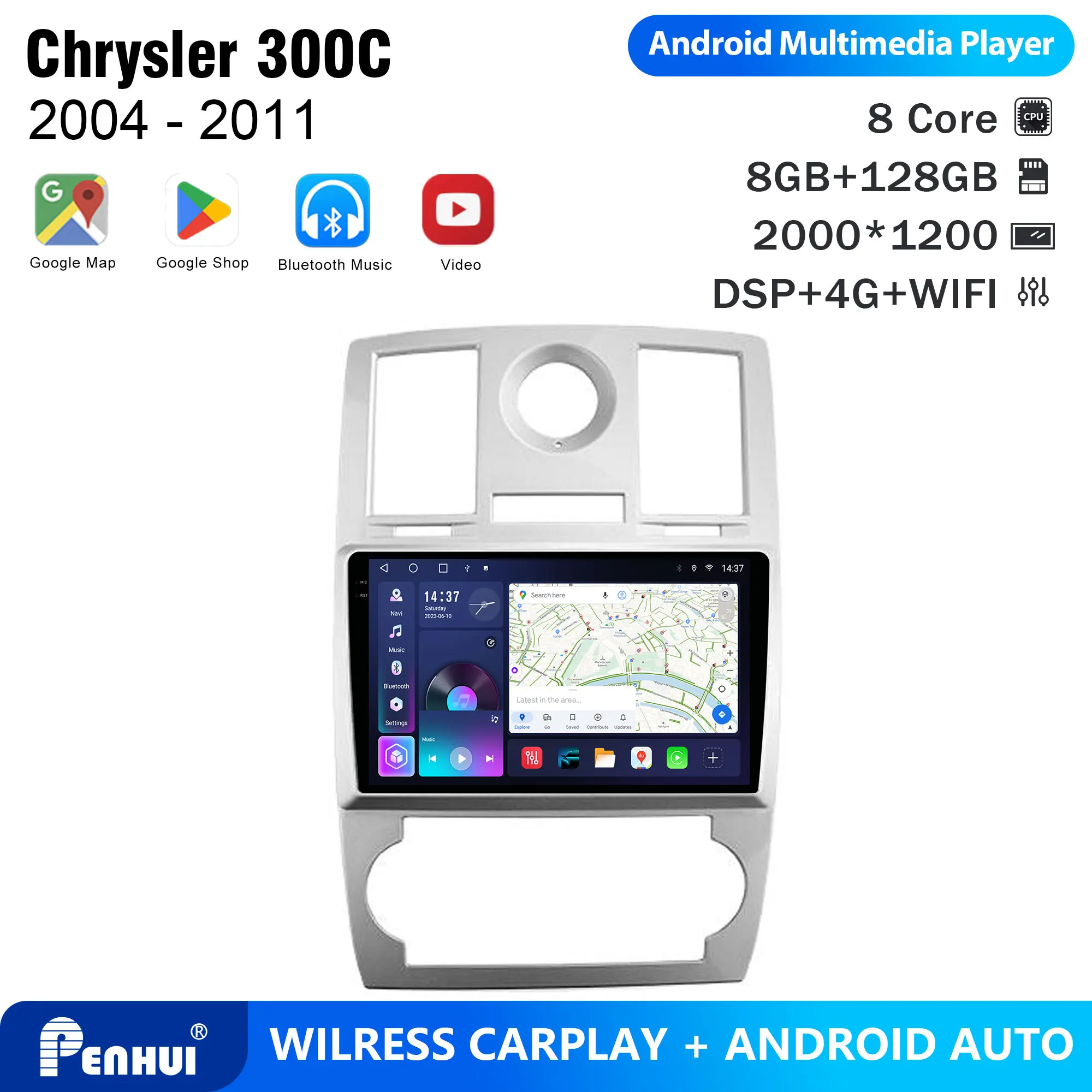 Penhui Android Car DVD Player 2 Din for Chrysler 300C 2004 - 2011 Multimedia Screen with DSP, Bluetooth, Audio & CarPlay
Penhui Android Car DVD Player 2 Din for Chrysler 300C 2004 - 2011 Multimedia Screen with DSP, Bluetooth, Audio & CarPlay
