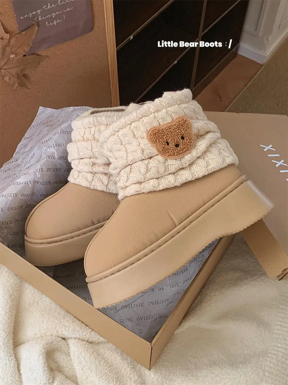 Fashionable Outdoor Winter Snow Boots Women's Mid-Calf Waterproof Knitted Booties Cute Bear Pattern Warm round Toe Flat Bottom
Fashionable Outdoor Winter Snow Boots Women's Mid-Calf Waterproof Knitted Booties Cute Bear Pattern Warm round Toe Flat Bottom