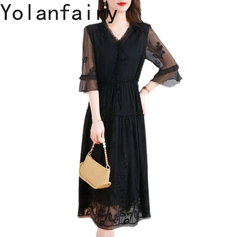 YOLANFAIRY 100% Natural Mulberry Silk Dress Summer 2025 Elegant Cinched Waist Vacation Dresses Embroidery Pink Dress Woman robe
YOLANFAIRY 100% Natural Mulberry Silk Dress Summer 2025 Elegant Cinched Waist Vacation Dresses Embroidery Pink Dress Woman robe