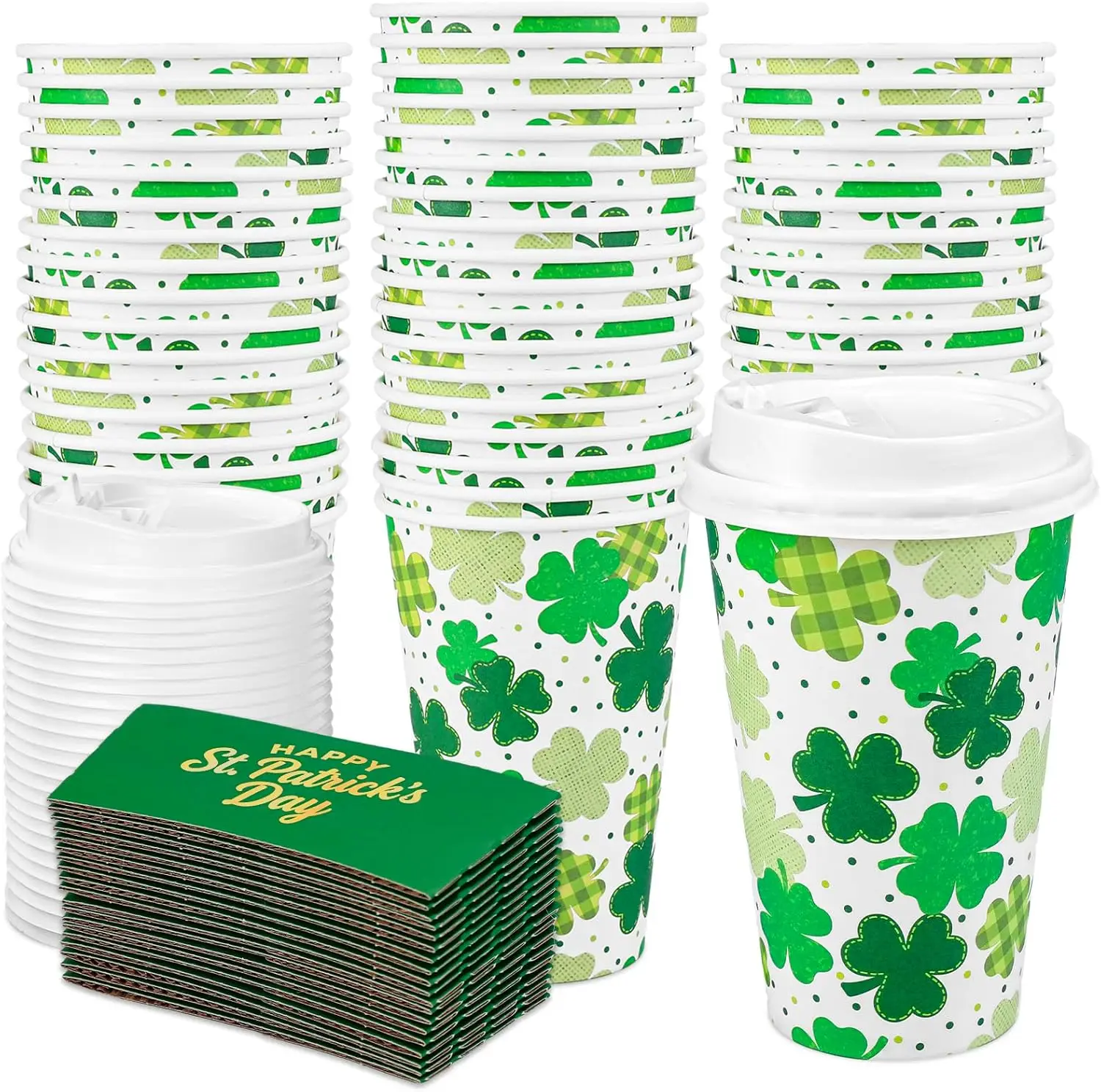 St. Patrick's Day Disposable Coffee Cups with Lids and Sleeves 16 Oz Green Shamrock Paper Drinking Cups To Go Coffee Cup
St. Patrick's Day Disposable Coffee Cups with Lids and Sleeves 16 Oz Green Shamrock Paper Drinking Cups To Go Coffee Cup