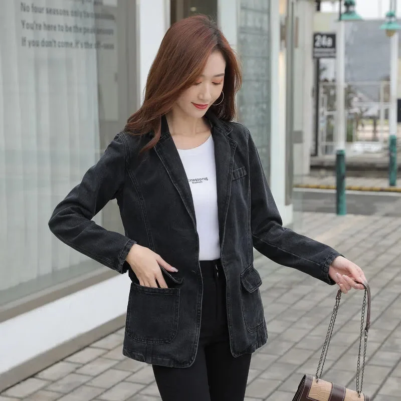 Black Small Suit Women's Denim Jacket 2025Spring Autumn New Outwear Fashion Casual Design Cowboy Blazer Jackets Female Coat Tide
Black Small Suit Women's Denim Jacket 2025Spring Autumn New Outwear Fashion Casual Design Cowboy Blazer Jackets Female Coat Tide